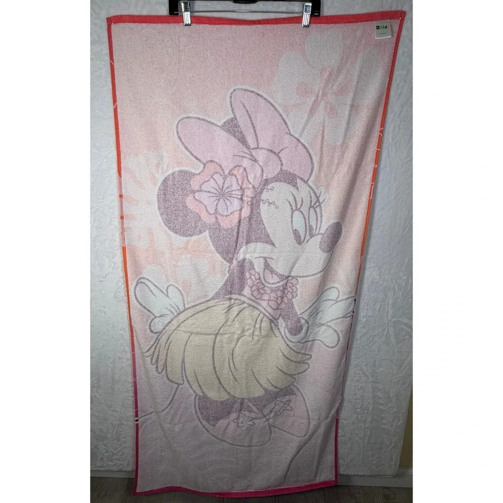 Disney Minnie Mouse Hula Beach Towel The Big One Kids Pink Orange 28x58 Cotton